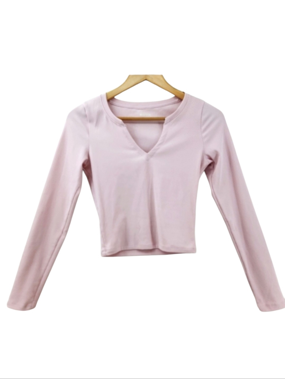 Hollister Light Pink Cropped Ribbed Shirt Women's Size Small V Neckline